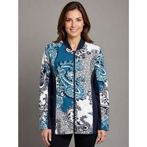 Susan Graver Weekend Jacket Women’s Multicolor Paisley Print Knit Full Zip